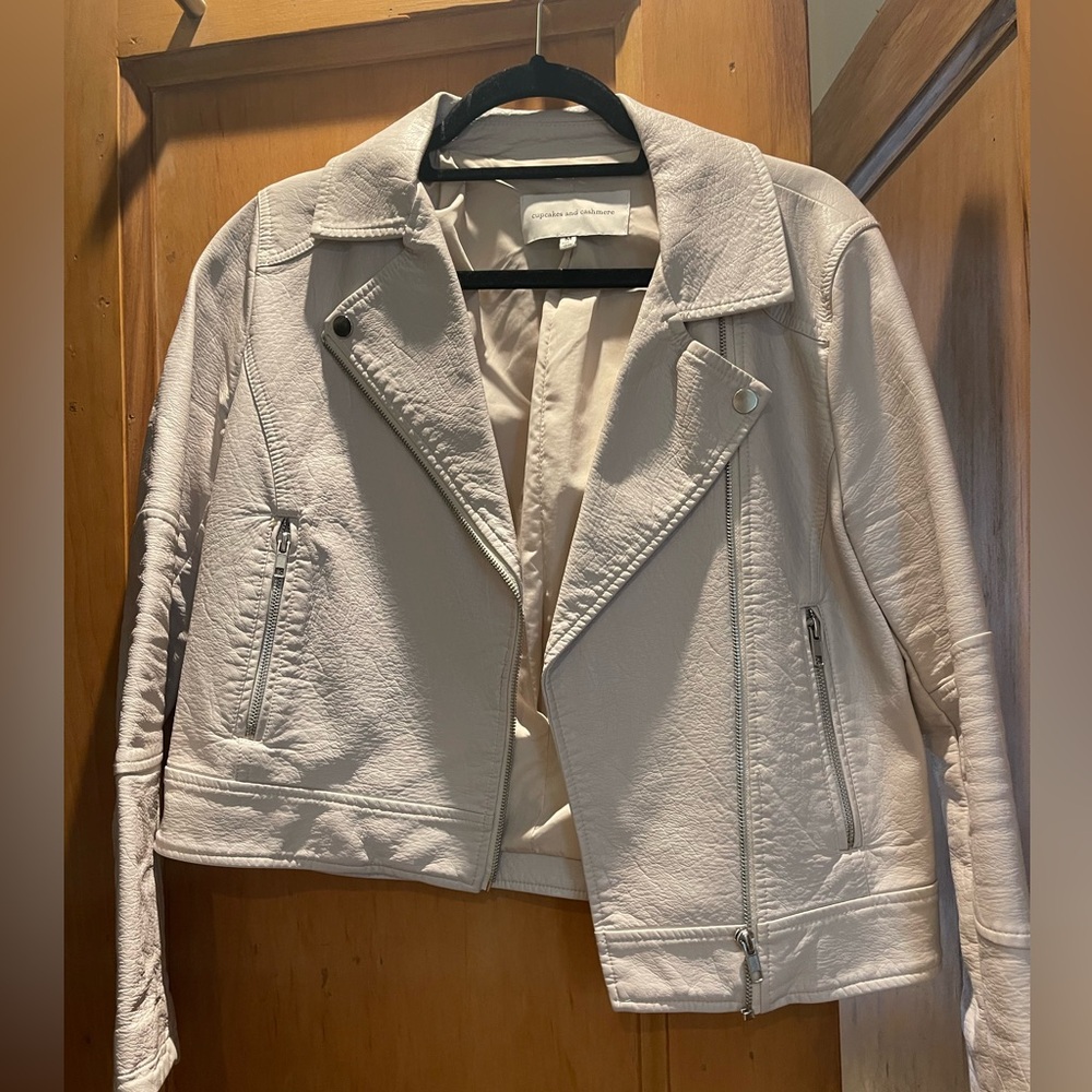 Cupcakes and Cashmere Ivory faux Leather Jacket